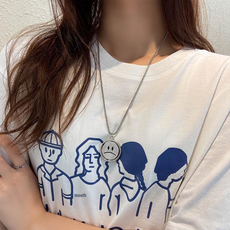 Модное вращающееся ожерелье с подвеской в виде смайлика для мужчин и женщин - Выражение настроения Хип-хоп цепочка для свитера