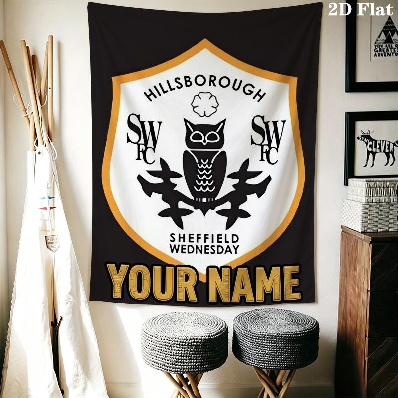 Custom Name Sheffield Wednesday Wall Tapestry Aesthetic Wall Hanging Printed Fabric Blanket Decorative Tapestries for Bedroom Living Room Home Decor