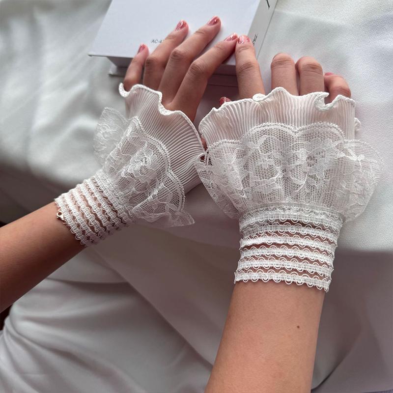 Autumn Winter Lace False Sleeves Women'S Sweet Lace Mesh Bell Sleeves Wrist Sleeve For Weddings And Parties