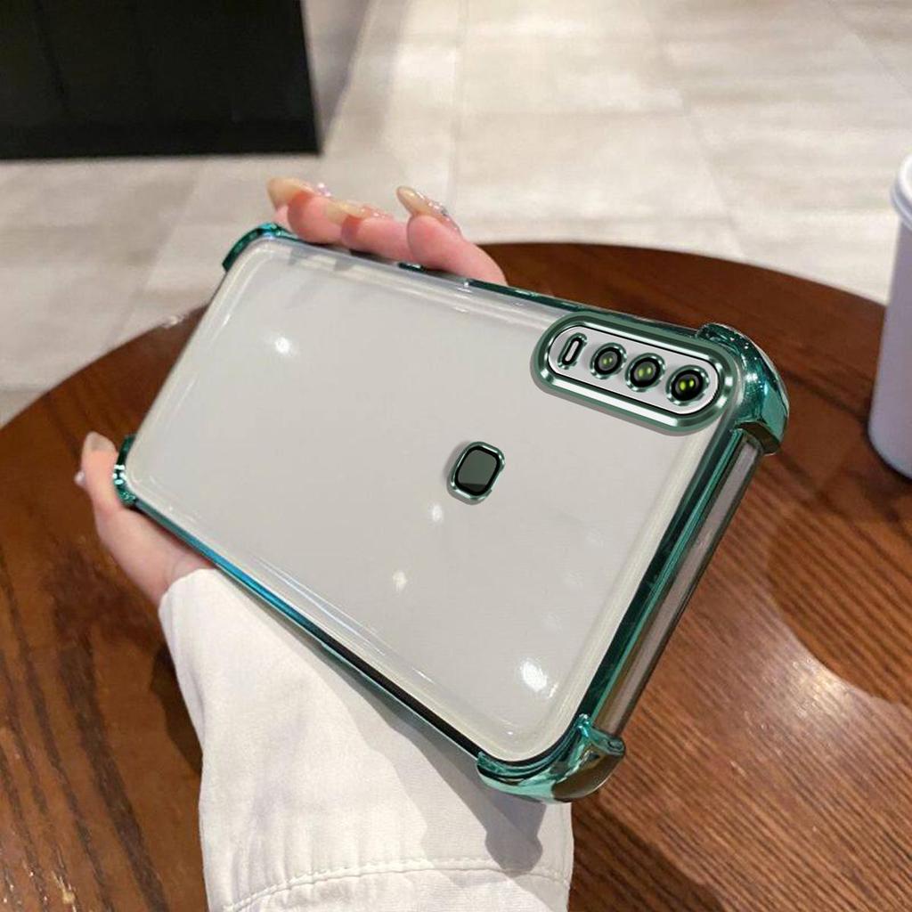 Чехол для Vivo Y17, Y15 2020, Y12, прозрачный с гальванической цветной рамкой, защитная крышка для телефона