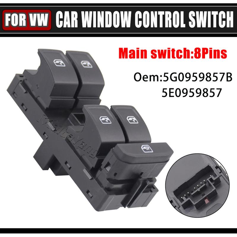 White Light Power Window Control Switch Button 5G0959857B For VW Golf MK7 Passat 2014-2018 Tiguan 2016-2018 SEAT Leon 2013-2018