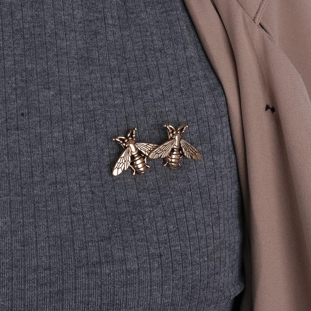 1Pair Vintage Gold Silver Color Retro Bee Brooches Men Women Metal Suit Collar Pins
