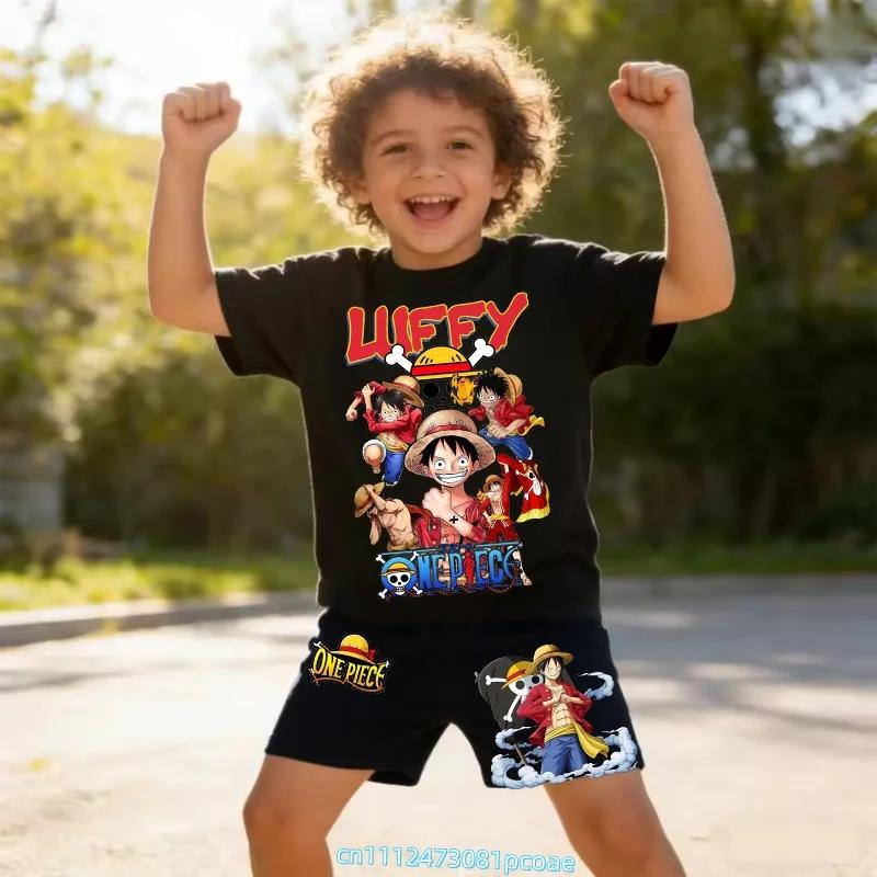 One Piece Children's Polyester Short-Sleeved Shorts Set with Cartoon Print - Boys' Sports Shirt for Summer T-Shirt Set of 2 Pieces