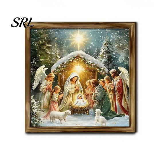 Thickened 2D Wooden Art Christmas Decorative Painting, 7.9" Retro Photo Frame Wall Hanging Gift for Family Ornament Santa Claus/Snowman/Gnome/Reindeer