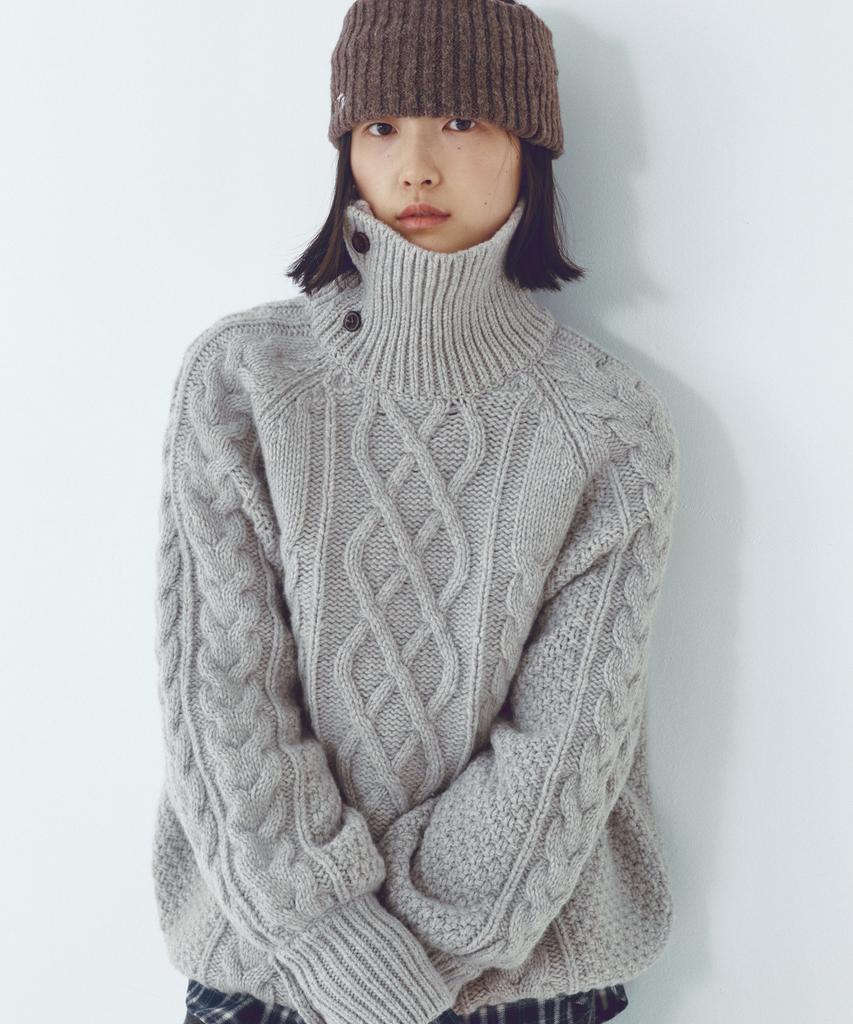 CITTA Wool Made Button High-Neck Grandma Kint_Ctk248(Grey)