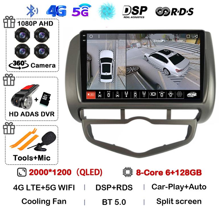 Android 14 Auto Carplay WIFI+4G For HONDA JAZZ City 2002 - 2007 HD 2 Din Car Radio Multimedia Video Player Stereo GPS 360 Camera