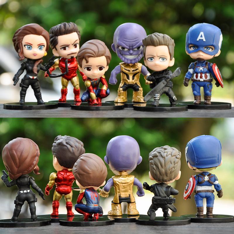 6pcs/set Avengers Black Panther Thanos Ironman Spiderman Captain American Hulk Figure Model Toys