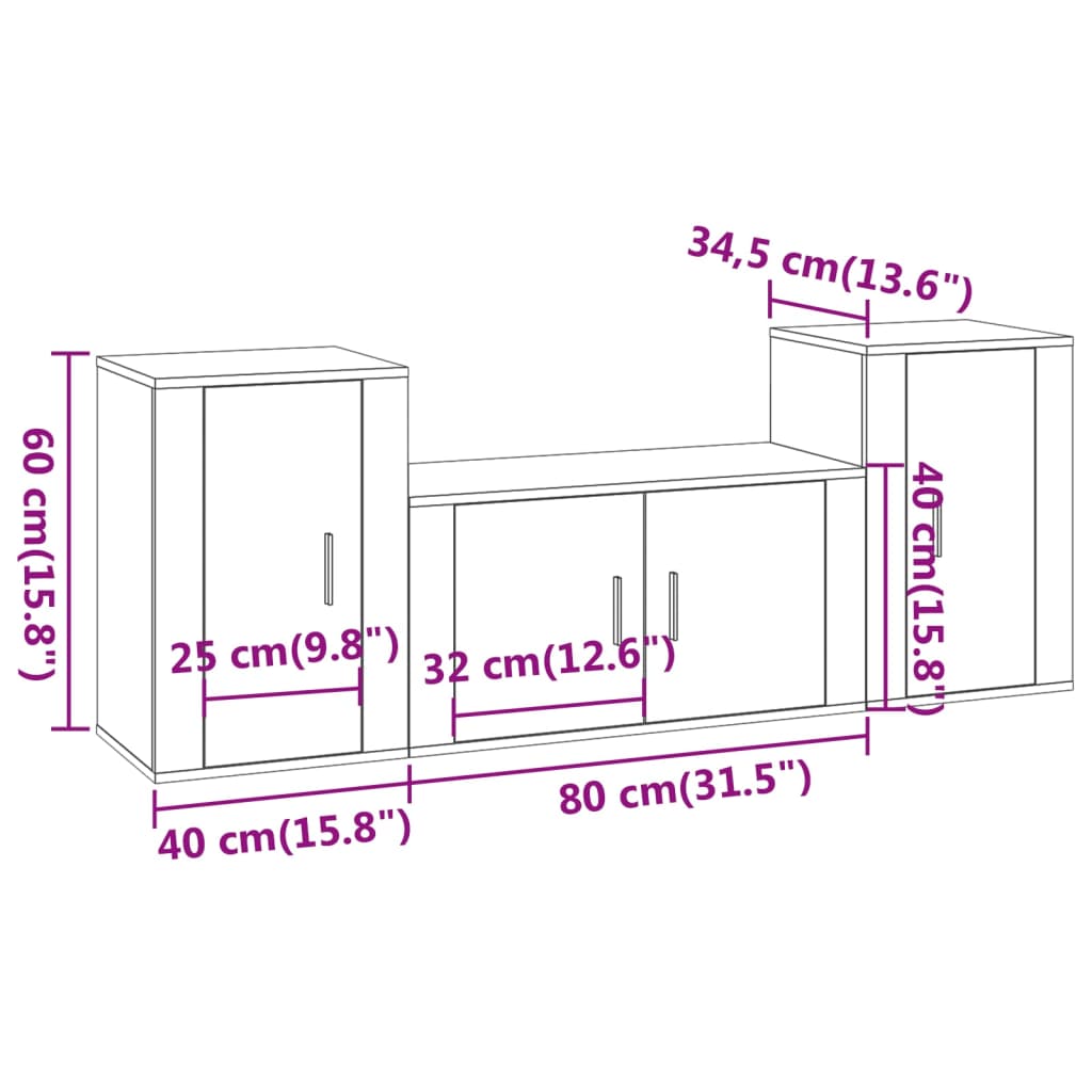 3 piece TV cabinet set white engineered wood