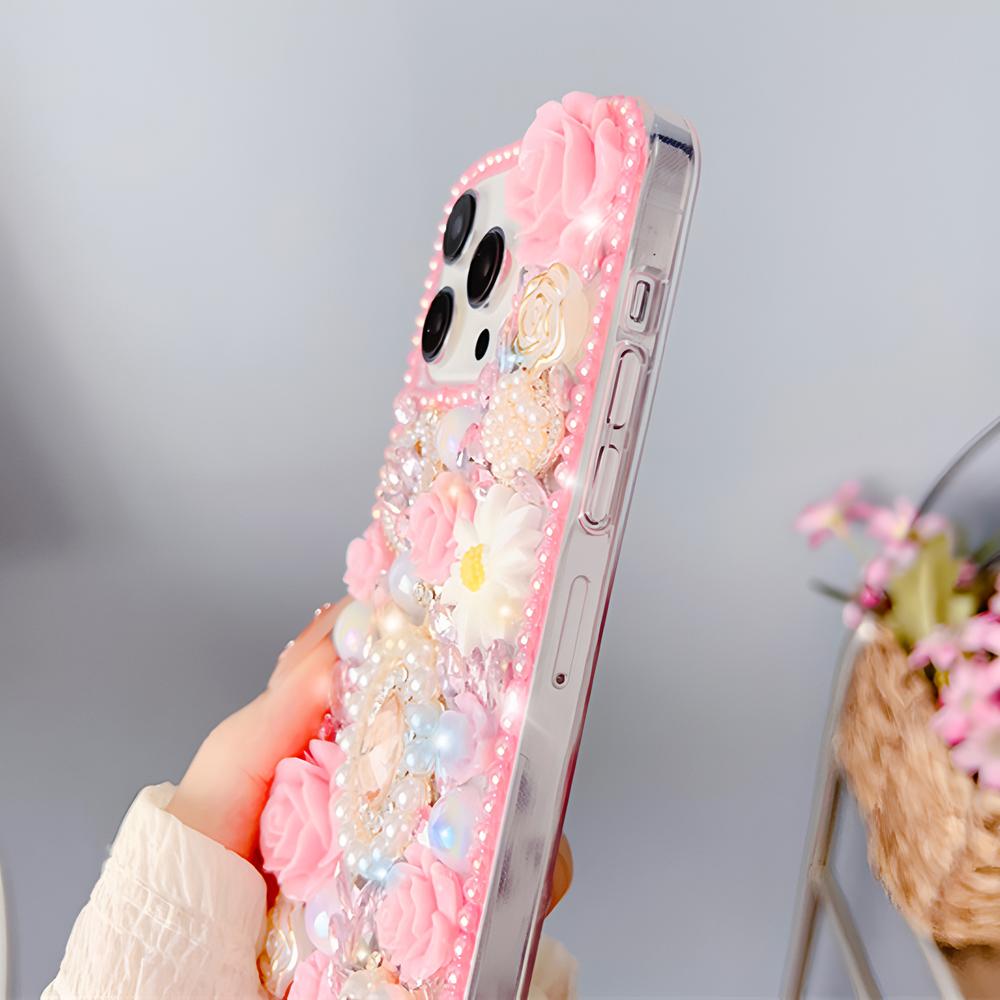 Glitter Bling Floral Phone Case For VIVO V50 Lite Pro V50E V29E V40E V30E V27E 4G 5G 3D Rose Pearl Rhinestone Cover Girls Gift