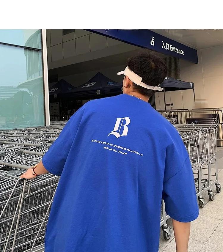 Men's Summer Heavy American Sle Short Sleeve T-shirt Loose Cotton Ins Fashion Brand Men's Half Sleeve T-shirt Simple White Top