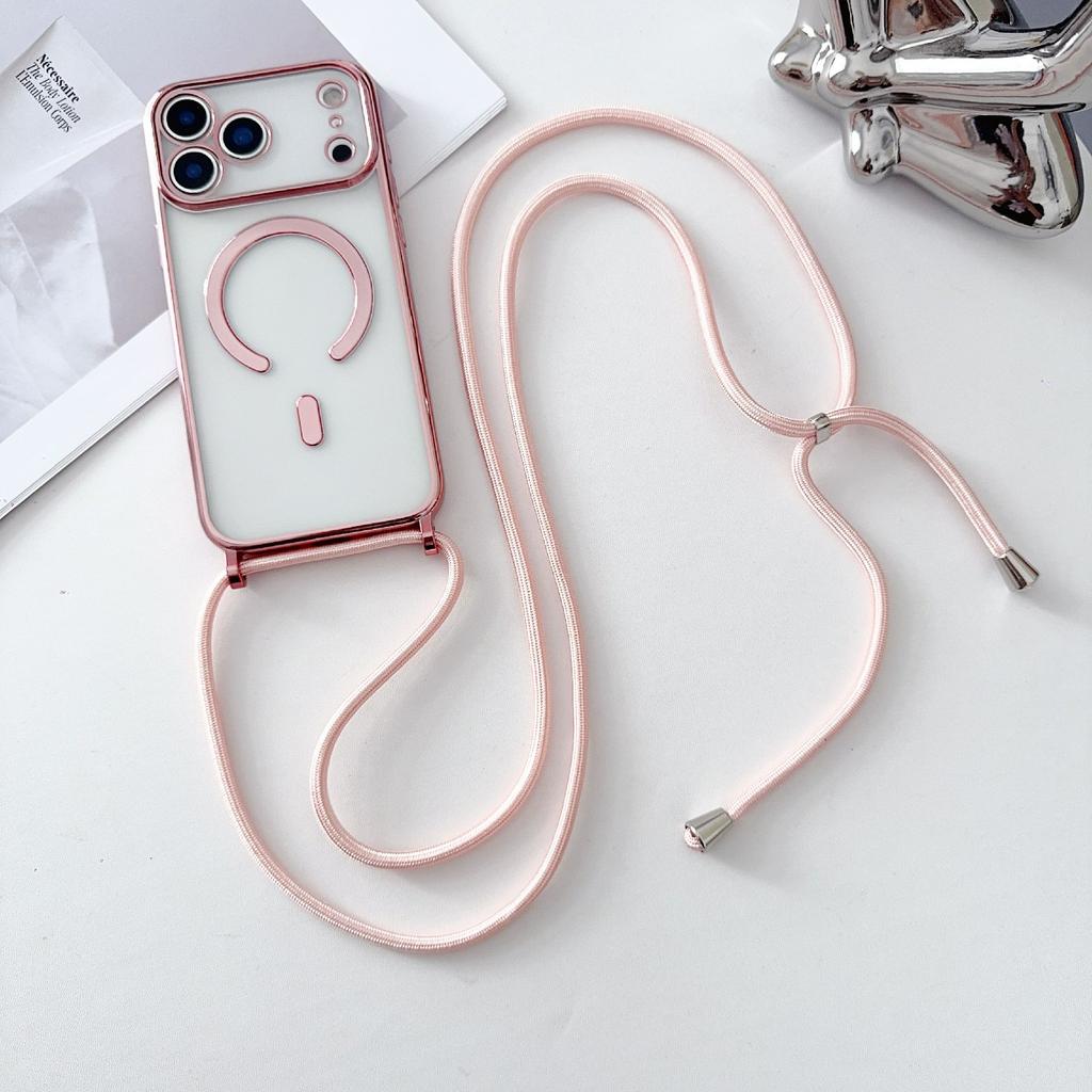 Для iPhone 17 Pro Чехол Совместимый с MagSafe Гальванизированный ТПУ Чехол для телефона с длинным шнурком