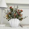 White Vinyl Shell Flower Vase Modern Pleated Flower Holder Container Home Office Table Centerpiece