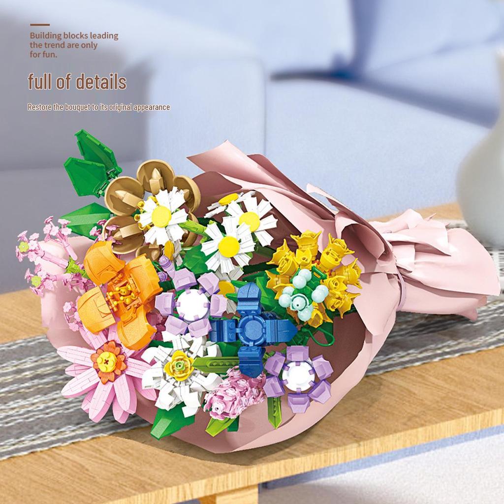 Succulent Rose Bouquet Preserved Flower Toy Compatible with LEGO Bricks - Perfect Gift for Girls