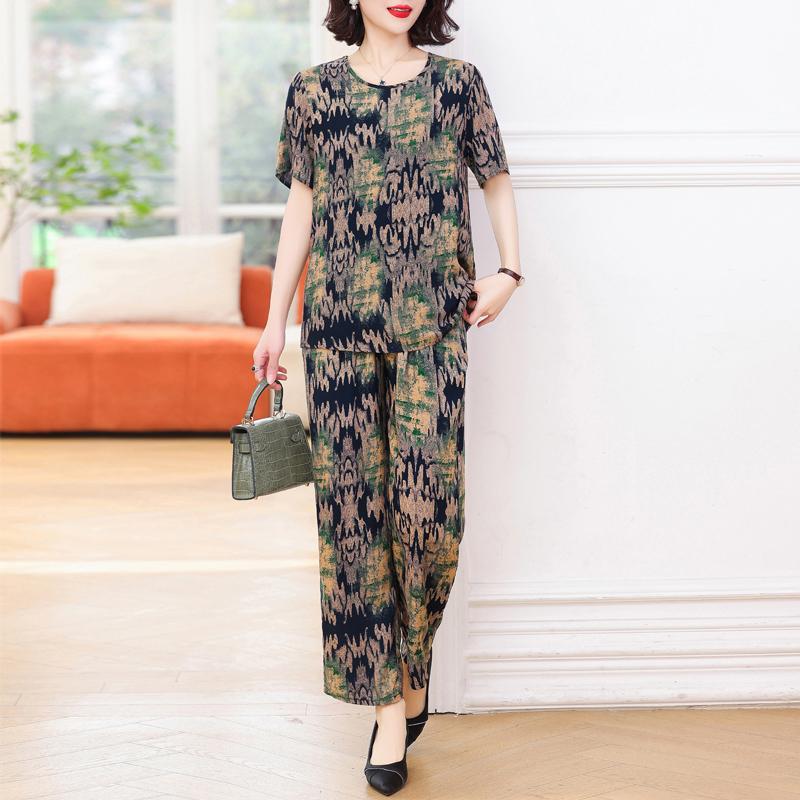 Элегантные комплекты из 2 предметов больших размеров, женские комплекты, летние винтажные комплекты с широкими штанинами и брюками с принтом