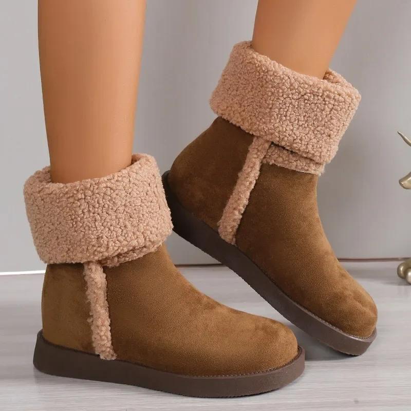 2024 Новые модные зимние ботинки с круглым носком, легкие и универсальные, на плоской подошве, однотонные женские ботинки, удобные в носке