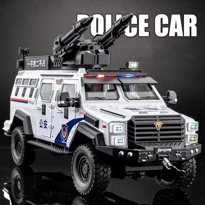 2024 Новинка 1:24 сплава полицейская взрывозащищенная модель автомобиля литые металлические мечи зубастый тигр бронированные машины модель звук свет детские игрушки подарок