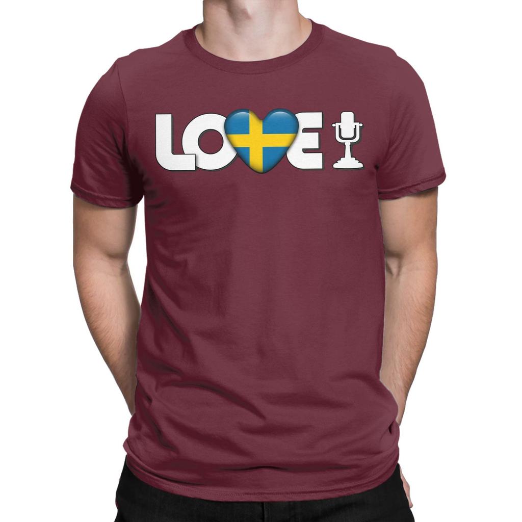 Love Sweden Eurovision Song Contest T-Shirts for Men  Fashion Cotton Tee Shirt O Neck Short Sleeve T Shirts Graphic Printed Tops