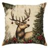 Christmas Decoration Pillowcase Retro Style Fawn Snowman Santa Claus Little Girl Pattern Suitable for Home Sofa Cushion Cover