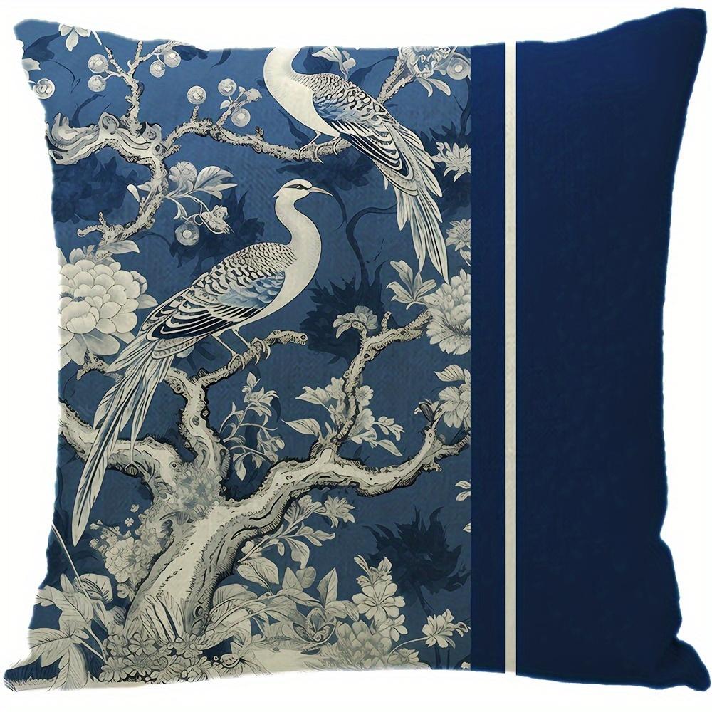 4Pcs Retro Plant Printed Pillowcase, Blue And White Natural Style, Rural Style, Living Room Home Decoration