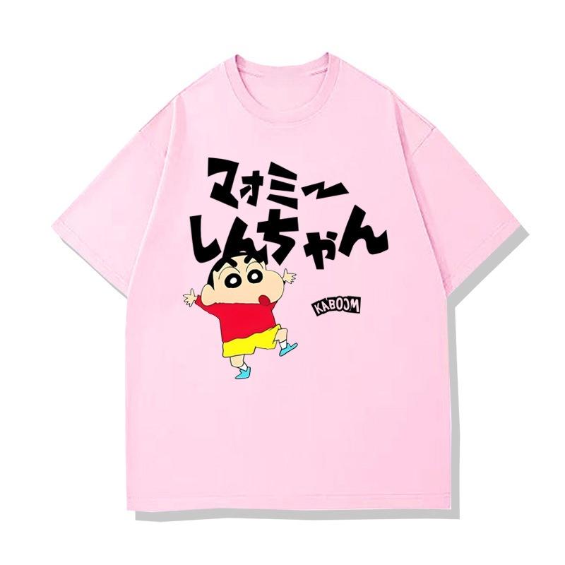 Crayon Shin Chan Japanese Text Print Cute Anime Casual Unisexs Short Sleeve T Shirt