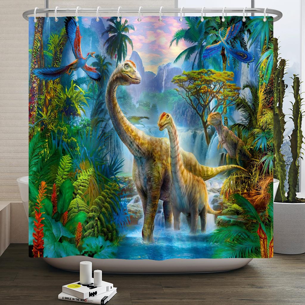 Забавная шторка для душа с динозаврами для ванной комнаты, милая шторка для ванной с животными, крутая шторка для ванной с динозаврами для детей, водонепроницаемая шторка для ванной, декор