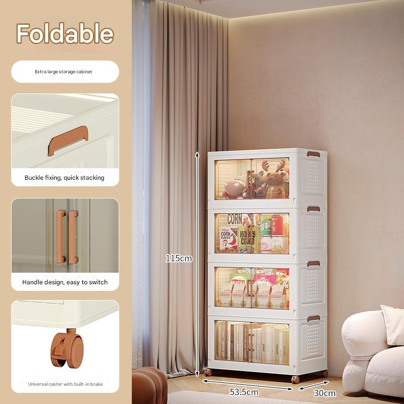 Stackable Storage Bins with Lid, Plastic Collapsible Storage Cabinet, Foldable Folding Box Organizer/Storage Container Cart with Wheel and Double Door