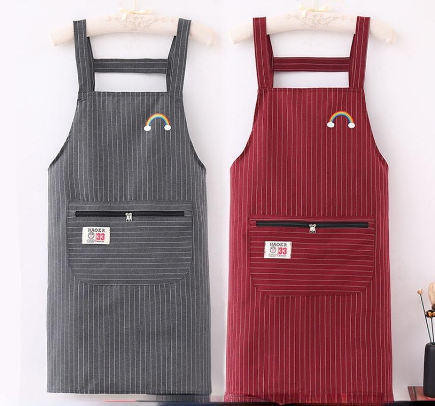 Kitchen Oil Resistant Straps Aprons Breathable Apron Striped Zippered Cotton Apron Women Men Dirt Resistant Work Clothes
