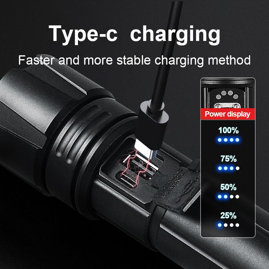 XHP360 Super High Power Flashlight Waterproof Outdoor Flashlight Long Range Zoom Torch Light