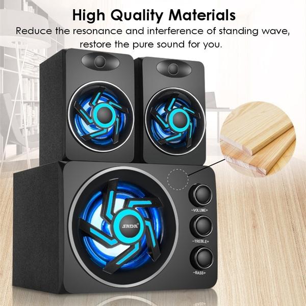 SADA Multimedia 2.1 Desktop Computer Speaker LED Light Heavy Bass Subwoofer Home Bluetooth Speaker USB Power Supply for PC Laptop Cellphone