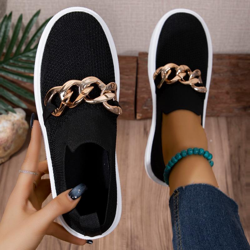 Новинка 2024 года, женская весна, новые черные туфли на плоской платформе, женские лоферы, туфли-лодочки с металлической цепочкой, дизайнерские повседневные оксфорды из сетки