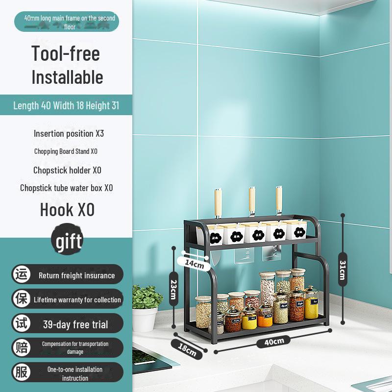 Multi-function Kitchen Countertop Rack for Seasoning, Utensils, and Knives
