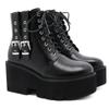 Black Platform Combat Ankle Boots for Women Lace Up Buckle Strap Woman Shoes Winter Biker Boots Big Size 35-43 Goth Shoes