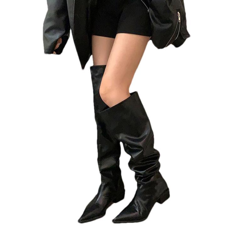 Выше колена женские ботинки челси с острым носком на среднем каблуке дизайнерские зимние классические мотоциклетные ботинки готические женские туфли