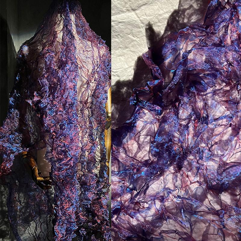 Градиентный цвет органза плиссированная мелкая гофрированная ткань для одежды витрина дисплей сценический фон свадебный декор дизайнерская ткань