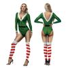 Женский полосатый зеленый комбинезон с цифровым принтом в виде рождественских колокольчиков, костюм для Хэллоуина, косплея, сценический костюм.