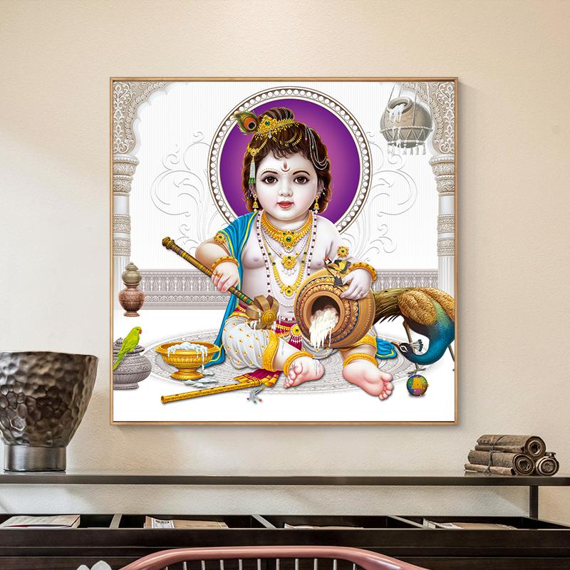 Lord Bal Krishna Hindu God Canvas Painting Religious Hinduism Posters and Prints Wall Art for Home Decoration Cuadros Wall Art