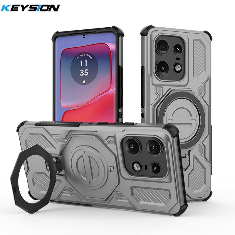 KEYSION Shockproof Magnetic Case for Motorola Edge 50 Pro 5G Upright Live Metal Ring Stand Phone Back Cover for MOTO Edge 50 5G