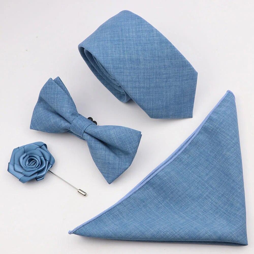 Комплект галстуков из 4 предметов, мужской, шалфейный зеленый, хлопковый галстук-бабочка, брошь-запонка, для костюма жениха, свадьба,