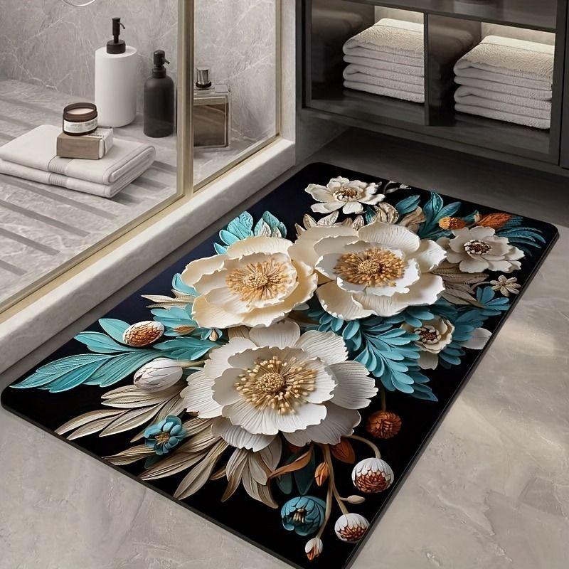 3d Pattern Flower Bath Mat Anti-skid Super Absorbent Kitchen Bathroom Rug Diatom Mud Foot Pad Home Room Decor Entrance Carpets