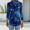 Women's Fashion Casual Lapel Short 3/4 Sleeve Christmas Print Shirt Women's Button Up Tops