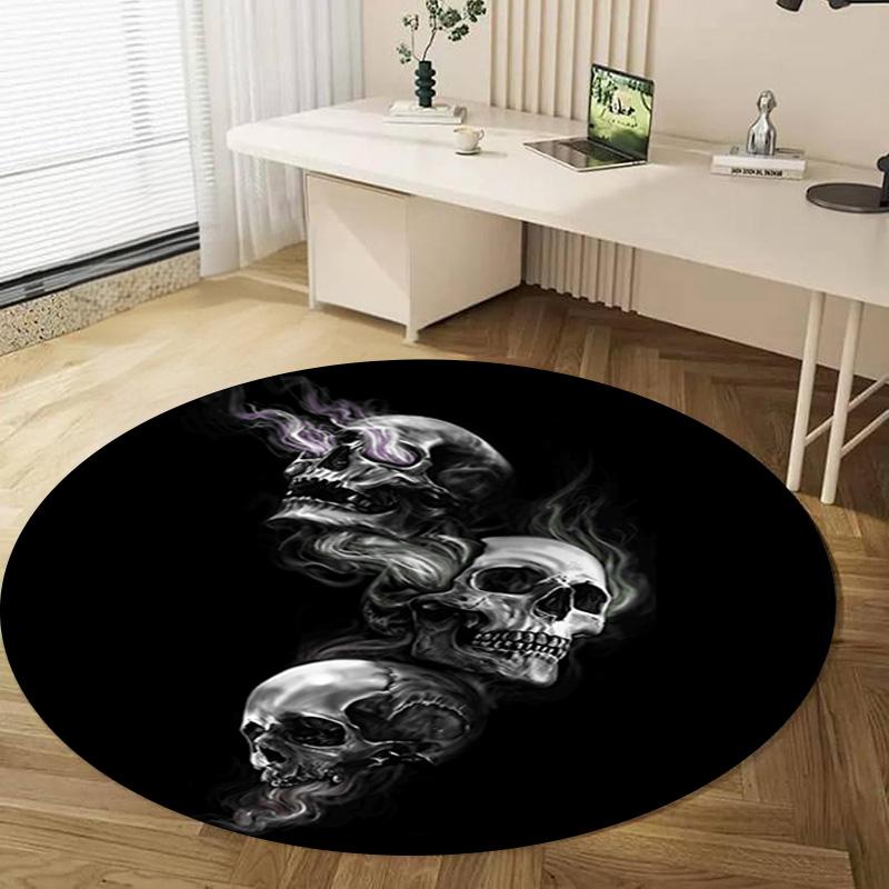 Skull Gothic Circular Rug Office Decorative Carpet For Living Room Bedroom Door Mat Floor Rug Computer Chair Area Rug Viking Theme Decor