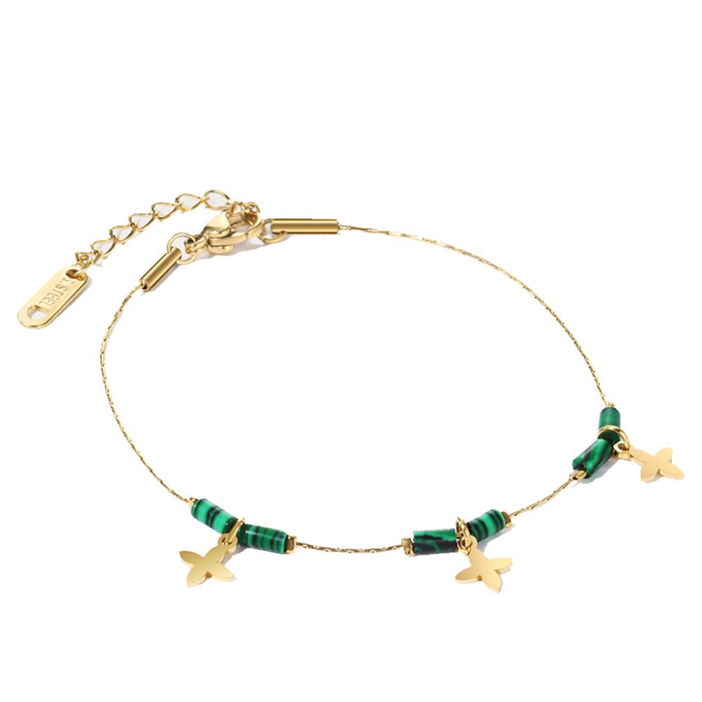 18K Gold Plated Layered Bracelet Set for Women Stainless Steel Malachite Coin Clover Charm Beaded Chain Gift Custom