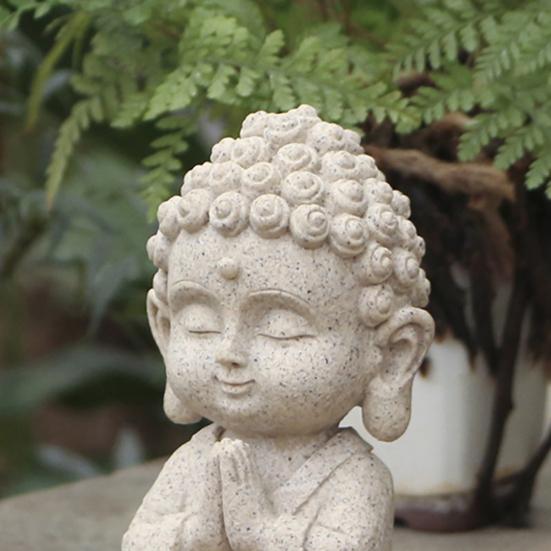 Mini Faux Sandstone Buddha Statue Small Zen Monk Praying Sculpture