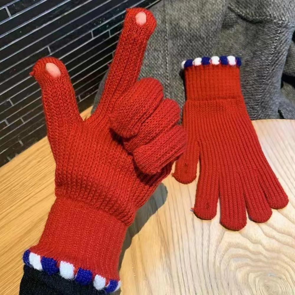 Korean  Gloves Solid Color Student Winter Mittens Thickened Women Knitted Gloves  Girls