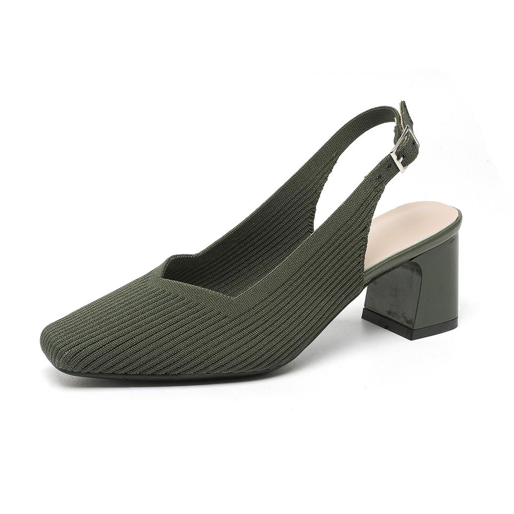 Туфли с открытой пяткой для женщин с квадратным носком, удобные трикотажные туфли для работы, прогулок, офиса, туфли-лодочки на толстом каблуке, женские нескользящие туфли на низком каблуке для свадьбы, нарядные туфли