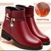 Soft Leather Cotton Shoes Thickened Women's Boots Mom Shoes Autumn Winter Warm Fluffy Mid-Calf Boots Sweet Style Rubber Surface