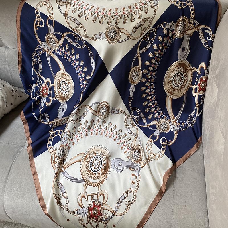 Шелковистый женский квадратный шарф 90x90 в корейском стиле, весна/лето, универсальный, с принтом