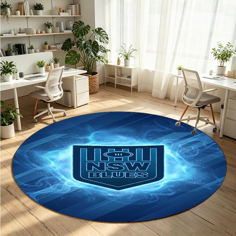 NSW Blues Printed Round Crystal Velvet Rug Soft Non Slip Floor Carpet For Bedroom Holiday Gift