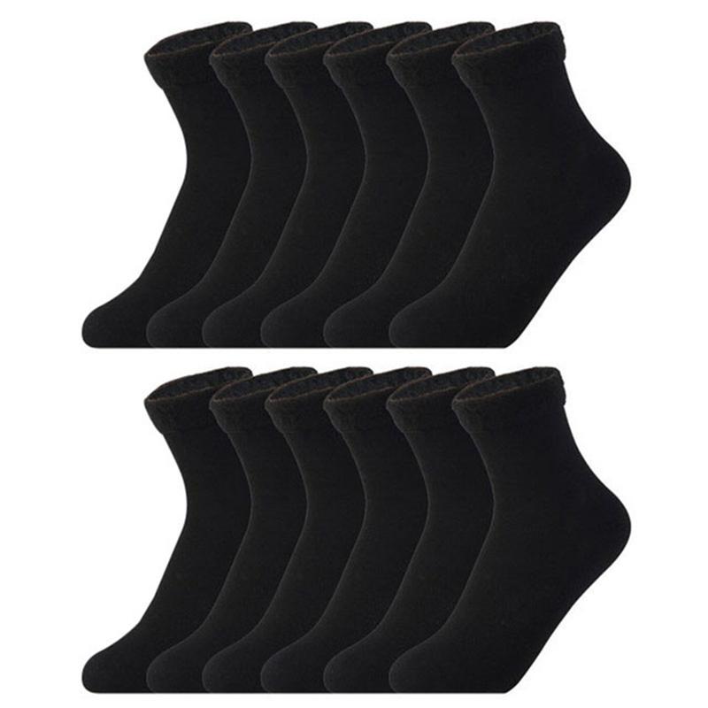 6 Pairs/Lot Solid Color Winter Warm Men Women Socks Thicken Thermal Socks Soft Plus Velvet Socks Casual Home Floor Snow Sock