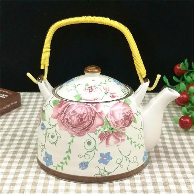 Бытовой фарфоровый чайник, керамический большой вместительный горшок для прохладной воды, большой синий и белый фарфоровый горшок с петлевой ручкой в ​​стиле ретро